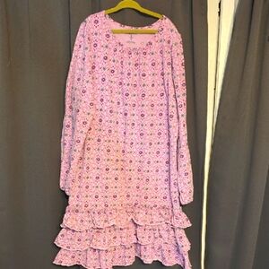 Lands' End Girls Pink Floral Cotton Nightgown Ruffly Sz 14+ GUC‎ READ